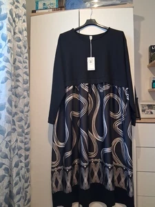 TOSCANA MODA GORGEOUS BLACK AND BEIGE PRINT DRESS-OSPLUS-BNWT - Picture 1 of 14
