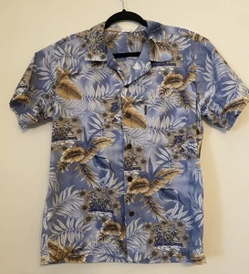 Vintage Palmwave Hawaiian Button Up Shirt Mens Size Small Blue Tropical Floral - Picture 1 of 6