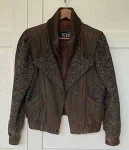Vintage Winlit Leather Jacket Cropped Wool Brown - Imagen 1 de 9