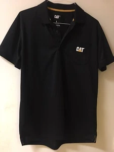 Cat Caterpillar Polo Short Sleeve Shirt Black Men's L with removable patch - Picture 1 of 6