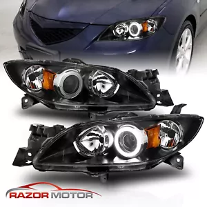 2004-2009 Fit Mazda 3 Sedan 4DR BLK Projector Headlights 2005 2006 2007 2008 - Foto 1 di 9