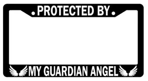 Protected By My Guardian Angel Black Plastic License Plate Frame - Picture 1 of 1