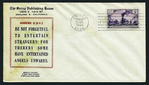 USA, SCOTT # 922, SERUG CACHET FDC COVER - BIBLE QUOTE, OMAHA CANCEL, YEAR 1944 - Picture 1 of 2