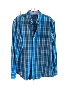 Izod Men's Plaid Button-Down Shirt S/P Cotton Blend Long Sleeve Blue - Picture 1 of 7