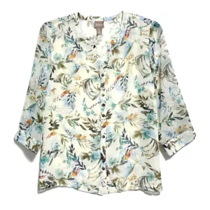 Chico's, Ivory Floral Print Lightweight Button-Up Top, size L or 12 - Picture 1 of 4