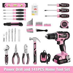 141PCS 20V Cordless Drill Driver Home Tool Sets Hand Tool Kit w/Battery Tool Box - Picture 1 of 10