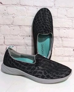 Vionic 331 Hydra AMS Slip On Comfort Shoes Size 9.5 Black Mesh Walk Lace Leopard - Picture 1 of 11