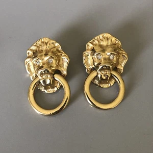 Vintage Kenneth Jay Lane for Avon Lion Door Knocker Clip On Earrings - Picture 1 of 6