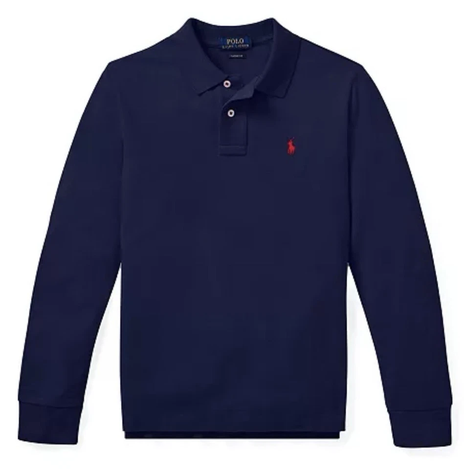 Новый с Ярлыками, для мальчиков поло RALPH LAUREN темно-синий сетки рубашка-поло. Размер 7. Европейский союз 122/128 - Изображение 1 из 1