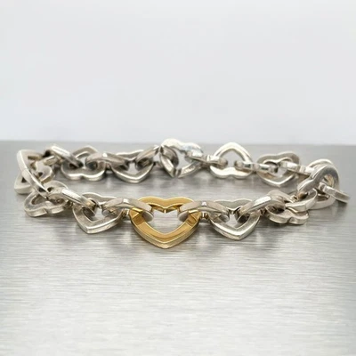 2001 Tiffany & Co. 18k Yellow Gold & 925 Sterling Silver Heart Bracelet - 7.75" - Image 1 of 3