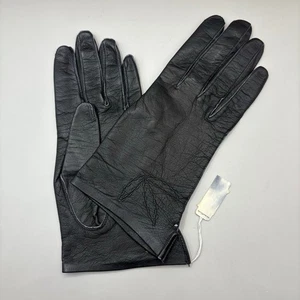 VTG Leather Gloves Black Embroidered Pure Silk Lined Made in France XS 7 - Picture 1 of 13