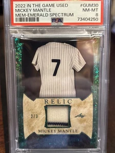 2022 Leaf In The Game Used Mickey Mantle Emerald Patch 2/3 PSA 8 Yankees HOF - Picture 1 of 3