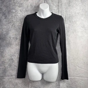 Marine Layer Women's Ribbed Long Sleeve Crew Neck Shirt in Black Size Small - Picture 1 of 5