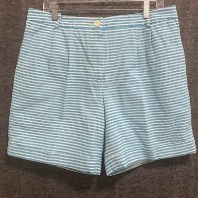 Pantalones Cortos Brooks Brothers Mujer 12 Azul Blanco Seersucker Forrados Puños Playa Costera Foto 1 de 4
