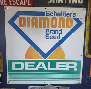 RARE - Schettler's Diamond Vintage Feed Seed Vintage Metal Farm Sign 24 x 24 - Picture 1 of 5