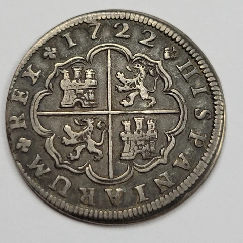 1722 Silver 2 Reales Spanish Colonial Pistareen XF Original Patina Madrid *C939 Cover
