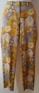 JENNI KAYNE Yellow Grey Beige 100% Cotton Floral Print Tapered Trousers US4; UK8 - Picture 1 of 5