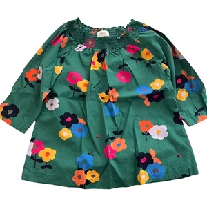 Hanna Andersson Girls Smocked Top Green Floral Ladybug Cotton Size 130/US 8 - Picture 1 of 8