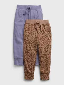 NUEVO CON ETIQUETAS GAP Paquete de 2 Pantalones de Correr Suaves Marrón Leopardo Lila Niñas 2T 3T 5T - Imagen 1 de 4
