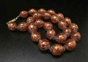 VINTAGE ITALIAN MURANO VENETIAN AVENTURINE ART GLASS BEAD NECKLACE HAND MADE - Picture 1 of 9