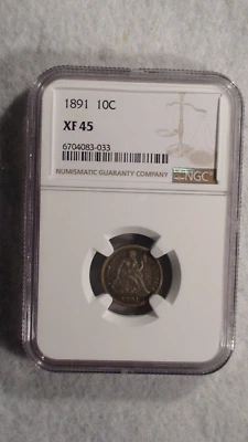 1891 P Seated Dime NGC XF45 CIRCULATED 10C SILVER Coin STARTS AT 99 CENTS! - Image 1 of 4