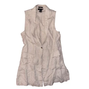 TAHARI Linen Sleeveless Long Vest size Medium Cardigan Open Front POCKETS Boho - Picture 1 of 4