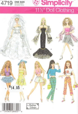 Simplicity 4719 Barbie Size Doll Clothes 8 Outfits Sewing Pattern - Image 1 of 2