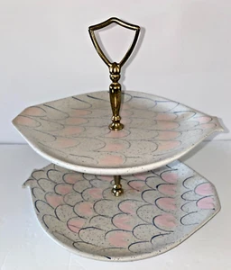 Mid Century Modern CLEMINSON CALTEMPO POTTERY FISH FIN Double Tiered Snack Trays - Picture 1 of 17