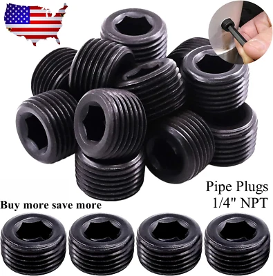 NPT PLUGS 1/4" INCH PIPE END THREAD ALLEN SOCKET STEEL BLOCK OFF 1/5/10/20PCS - Image 1 of 4
