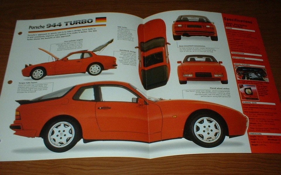 Porsche 944 Turbo 1991 hoja de especificaciones folleto información foto 1985-1992 91★★ Foto 1 de 1