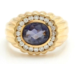 3.75 Carat Natural Blue Amethyst and Diamonds in 14K Solid Yellow Gold Men Ring - Picture 1 of 6