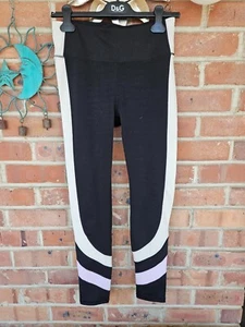 Bebe Sport Leggings schwarz mit elfenbein & rosa Streifen Damen Gr. M - Bild 1 von 3