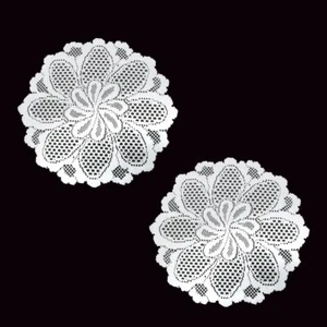 Juego de 2 tapetes de mesa de encaje de poliéster blanco flor 36 cm de diámetro - Imagen 1 de 3