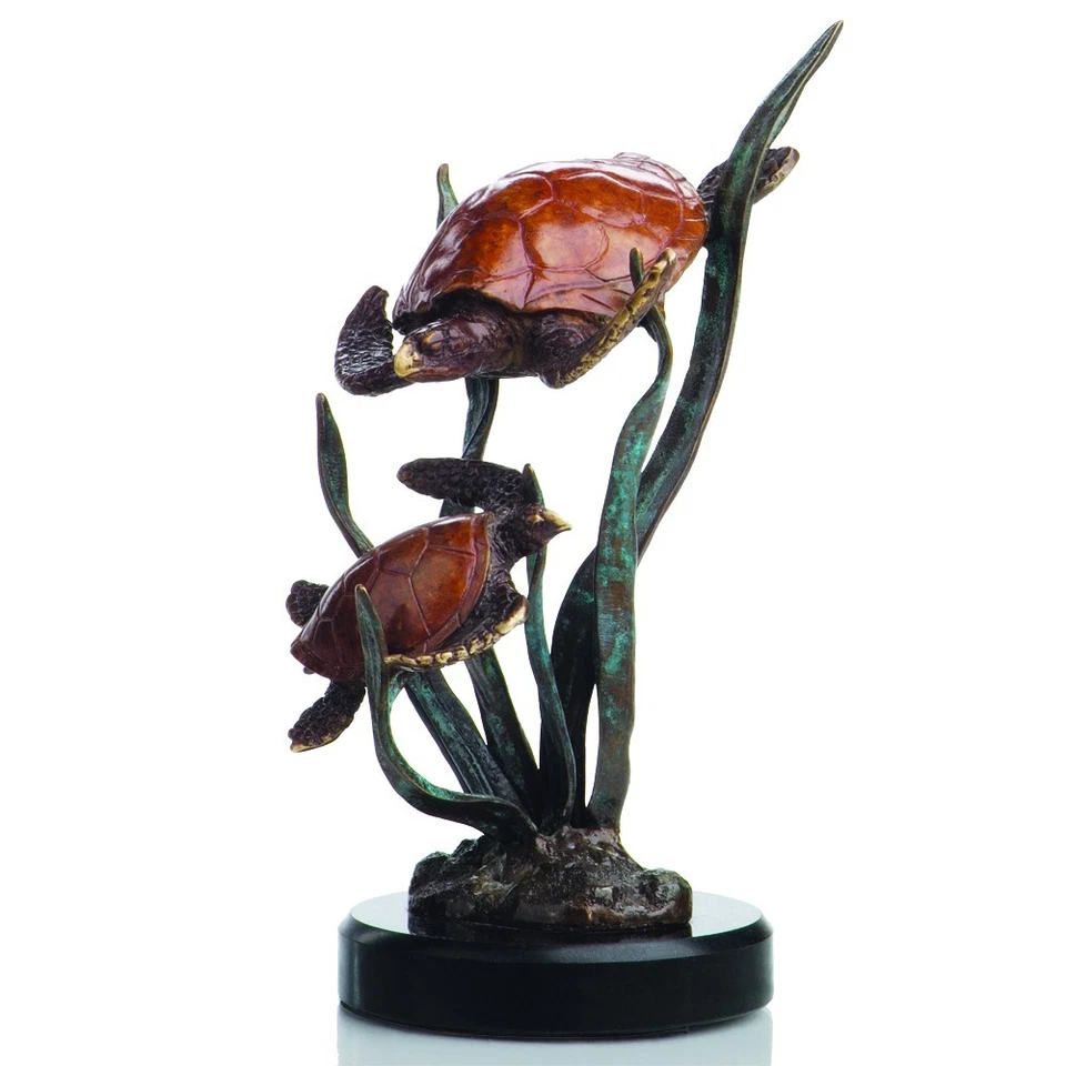 Impresionante Escultura Doble Tortuga's Pride de Latón y Mármol Tortugas Marinas Foto 1 de 1