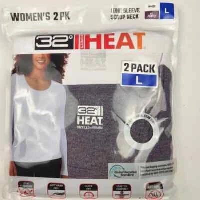 32 Degrees Heat Ladies Long Sleeve Scoop Neck 2 Pack Size L - White/Purple (214) - Image 1 of 3