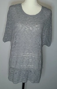 J. Jill offener Strick Kurzarm High Low Baumwollmischung blau grau Pullover Gr. L A5 - Bild 1 von 5
