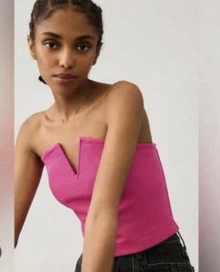 Anthropologie Corset Strapless Bandeau Pink Crop Top Size S by Maeve - Picture 1 of 10