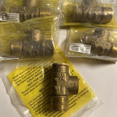 ( 5ea ) Boshart RVNB07-075NL Pressure Relief Valve No Lead Brass 3/4" x 1/2" - Image 1 of 4