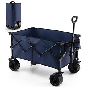 Folding Collapsible Wagon Utility Garden Cart w/ Wide Wheels Adjustable Handle - Picture 1 of 10