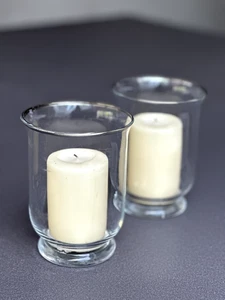 Glass Candle Lantern Lamp Medium Candle Holder Gift Set of 2 - Picture 1 of 5
