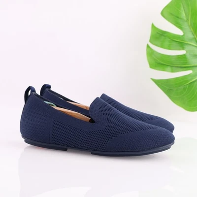 Mocasín FitFlop Allegro para mujer talla 7 azul marino tejido sin cordones zapato plano cómodo Foto 1 de 4