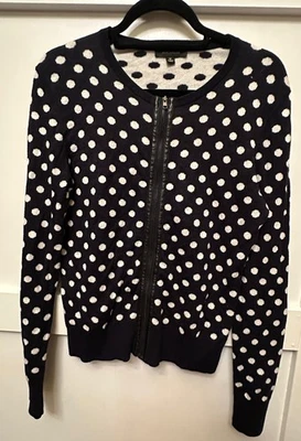 Cárdigan Ann Taylor para mujer mediano cremallera completa ribete de cuero negro lunares nuevo sin etiquetas Foto 1 de 4