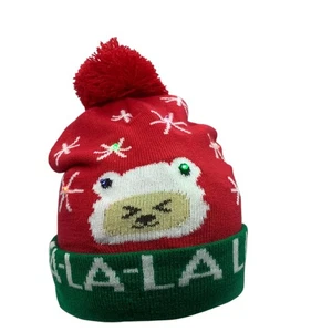Navidad Pom Pom Gorro Sombrero Luz LED Oso Fa-La-La Rojo Verde Tejido Adulto OS - Imagen 1 de 6