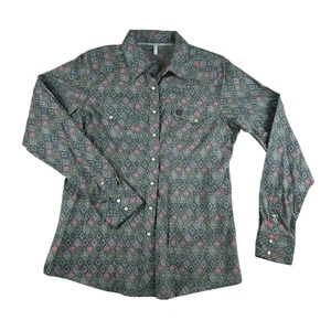 Cinch Shirt Womens Large Western Pearl Snap Long Sleeve Geometric Pattern Rodeo - Picture 1 of 11