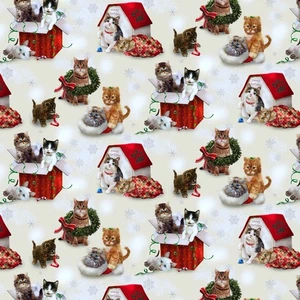 Tela Feline Drive FIRESIDE GATITOS Navidad Escénica - Cuarto Graso (18x 22") FQ - Imagen 1 de 8