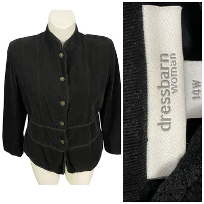 Dressbarn Blazer Womens 14W Jacket Black Corduroy Career Work Office Basic - Imagem 1 de 4