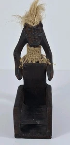 Handmade Wooden Primitive Carved Elder & Chair Decorative Art Tribal Figurine 8" - Picture 1 of 8