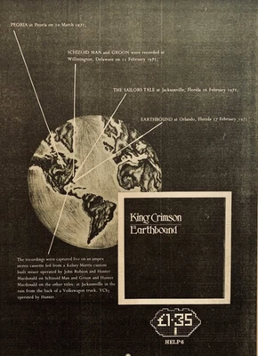 Cartel anuncio King Crimson original 1972 Earthbound Robert Fripp Foto 1 de 3