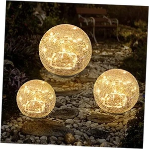 Garden Solar Lights Cracked Glass Ball Waterproof LED for Outdoor Decor - Picture 1 of 7