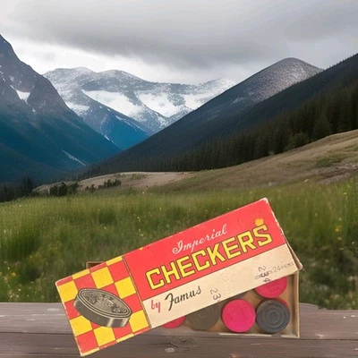 Vintage Imperial Checkers - 24 Wooden Pieces In Original Box - By Jamus - Image 1 of 3